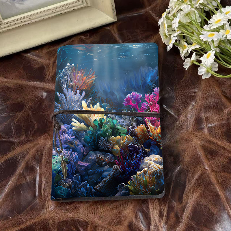 A6 Handmade Beautiful Notebook Convenient for Content Creators Great for Video Scripts and Idea Drafts with Colorful corals in underwater scene Pattern