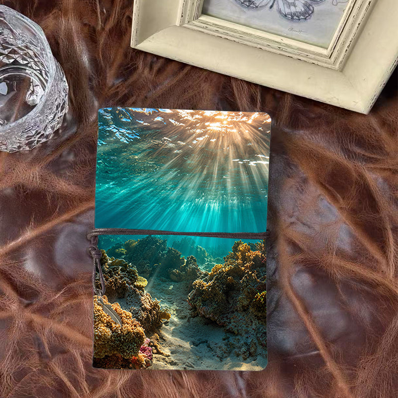 A6 Handmade Beautiful Notebook Ideal for High School Students Perfect for Math Notes and Formula Memorization with Sunlight, water, corals, sand Pattern