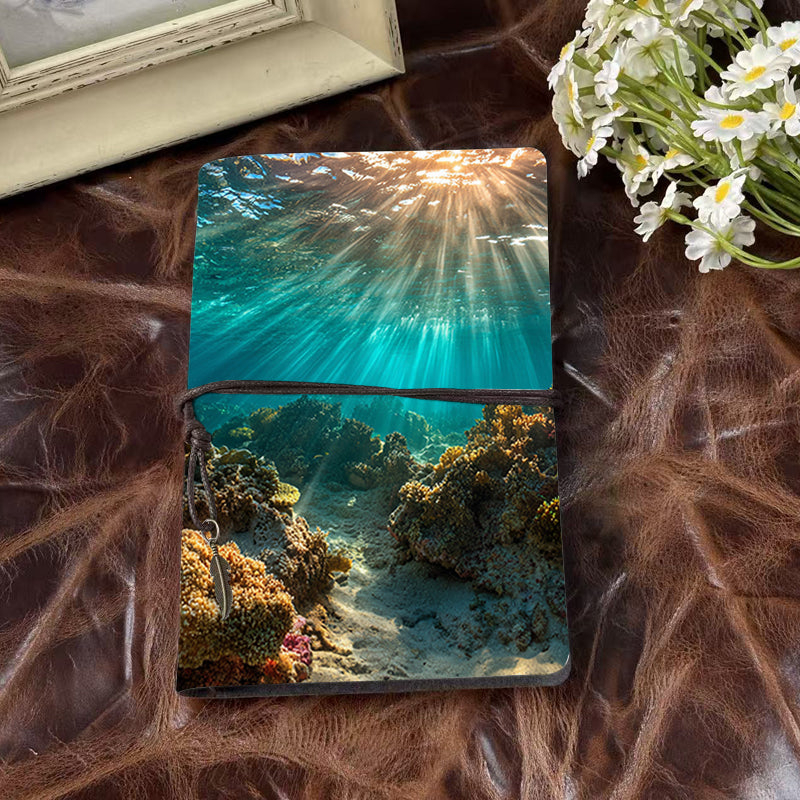 A6 Handmade Beautiful Notebook Ideal for High School Students Perfect for Math Notes and Formula Memorization with Sunlight, water, corals, sand Pattern