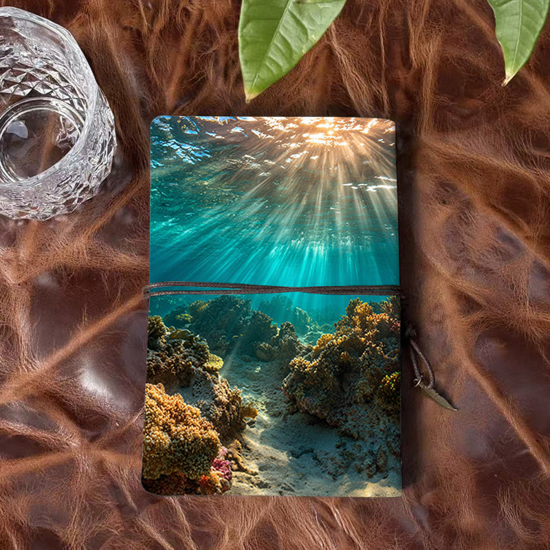 A6 Handmade Beautiful Notebook Ideal for High School Students Perfect for Math Notes and Formula Memorization with Sunlight, water, corals, sand Pattern