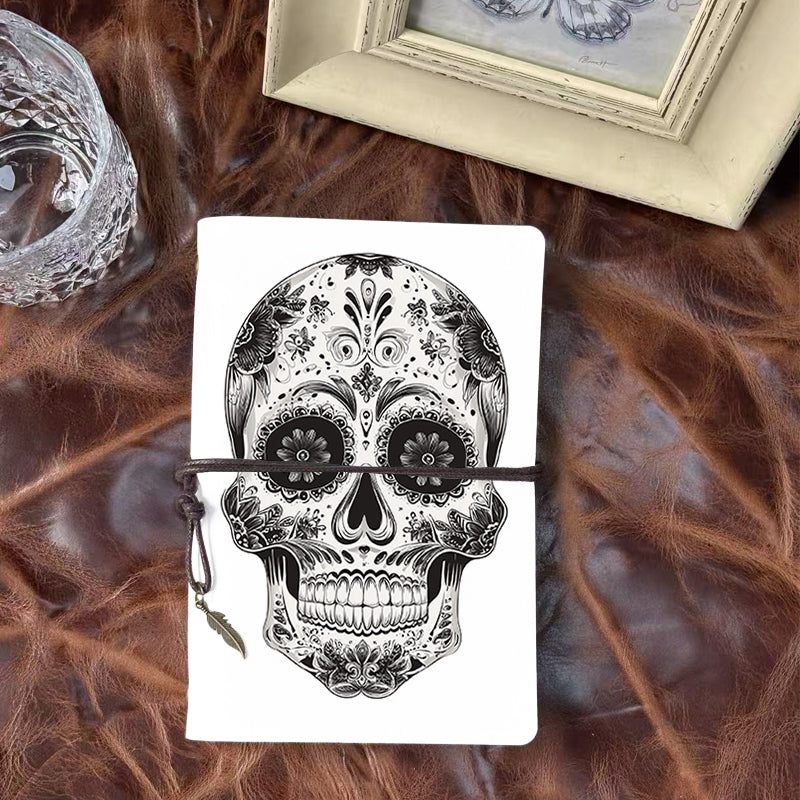 A6 Handmade Beautiful Notebook Must Have for Elementary s Suitable for Spelling Drills and Drawing Practice with Sugar - skull with floral patterns Pattern