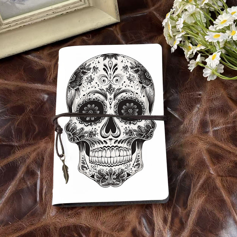 A6 Handmade Beautiful Notebook Must Have for Elementary s Suitable for Spelling Drills and Drawing Practice with Sugar - skull with floral patterns Pattern
