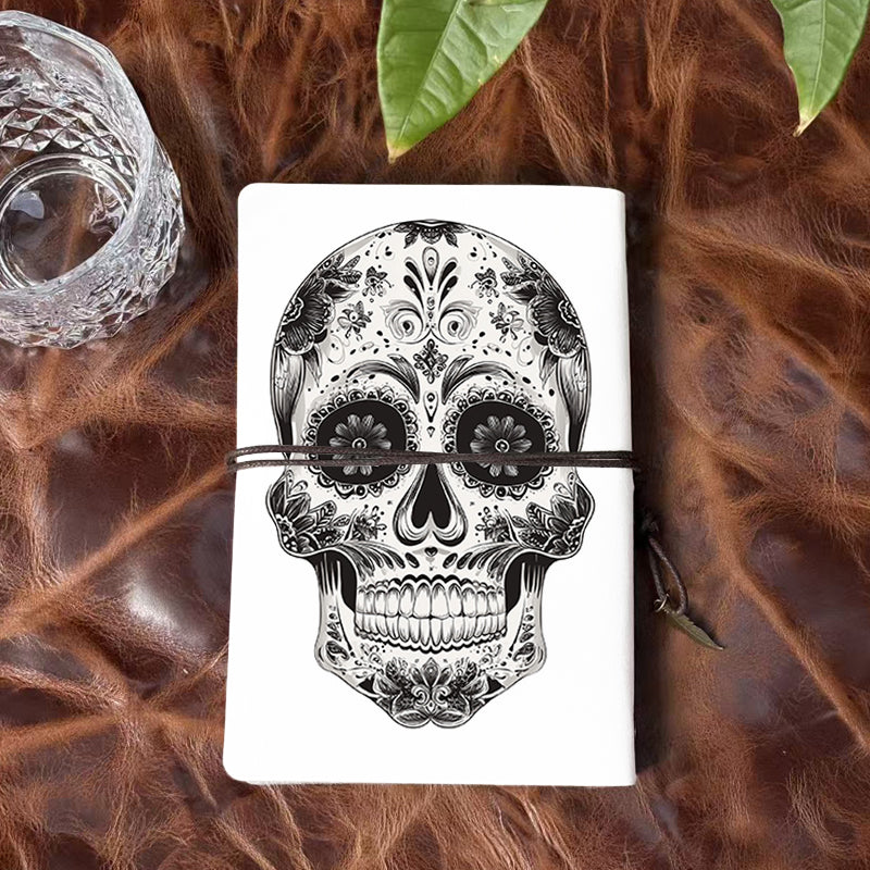 A6 Handmade Beautiful Notebook Must Have for Elementary s Suitable for Spelling Drills and Drawing Practice with Sugar - skull with floral patterns Pattern