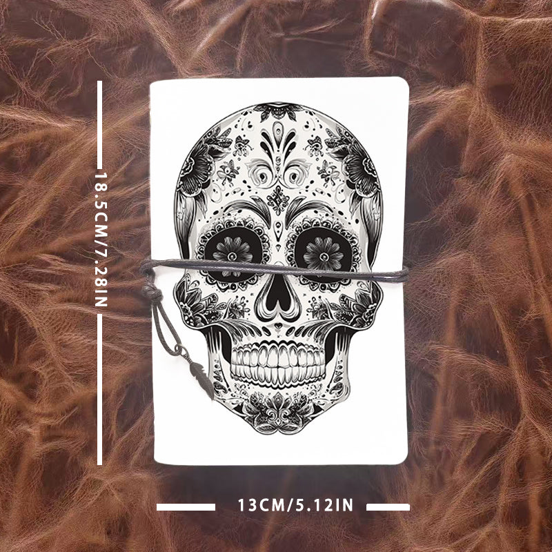 A6 Handmade Beautiful Notebook Must Have for Elementary s Suitable for Spelling Drills and Drawing Practice with Sugar - skull with floral patterns Pattern