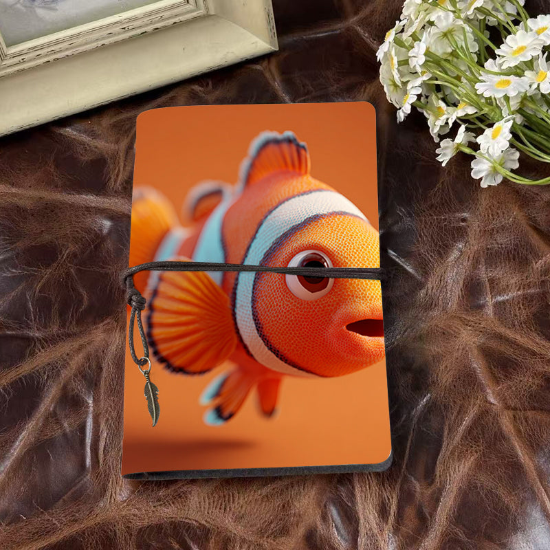 A6 Handmade Beautiful Notebook Convenient for Language Learners Great for Vocab Lists and Sentence Practice with Clownfish with big eyes Pattern