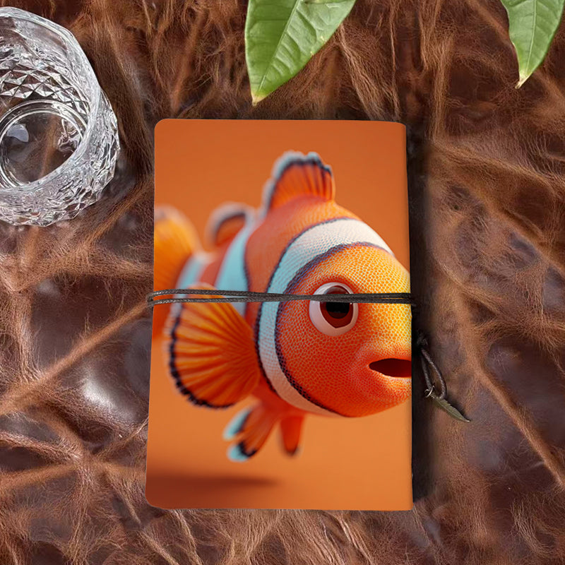 A6 Handmade Beautiful Notebook Convenient for Language Learners Great for Vocab Lists and Sentence Practice with Clownfish with big eyes Pattern