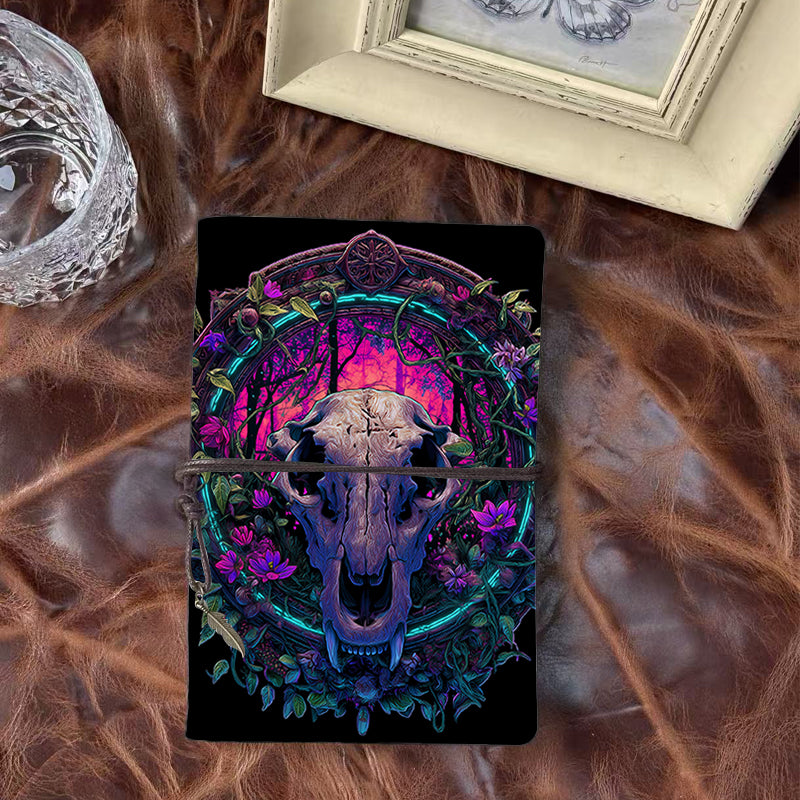 A6 Handcrafted Beautiful Notebook Must Have for Elementary Teachers Perfect for Lesson Prep and Class Activities with Skull, flowers, vines, neon circle Pattern