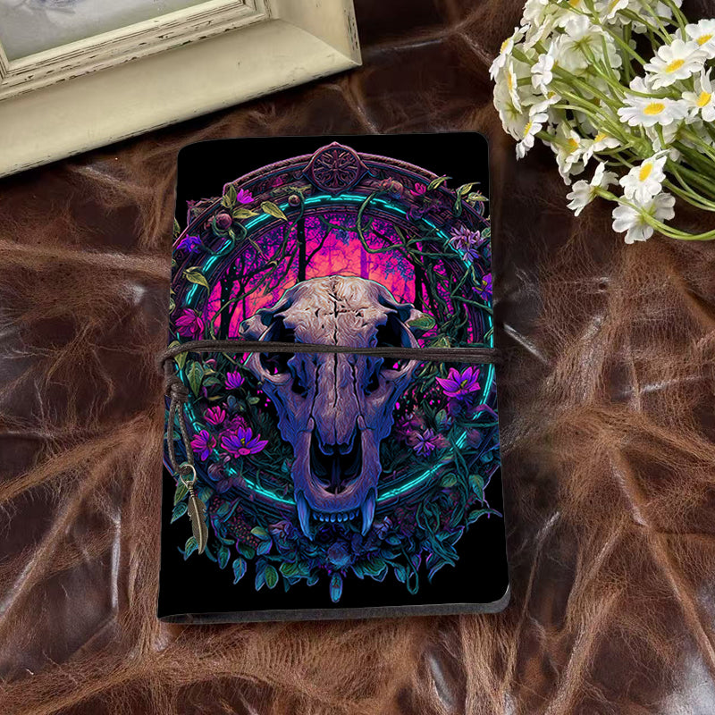 A6 Handcrafted Beautiful Notebook Must Have for Elementary Teachers Perfect for Lesson Prep and Class Activities with Skull, flowers, vines, neon circle Pattern