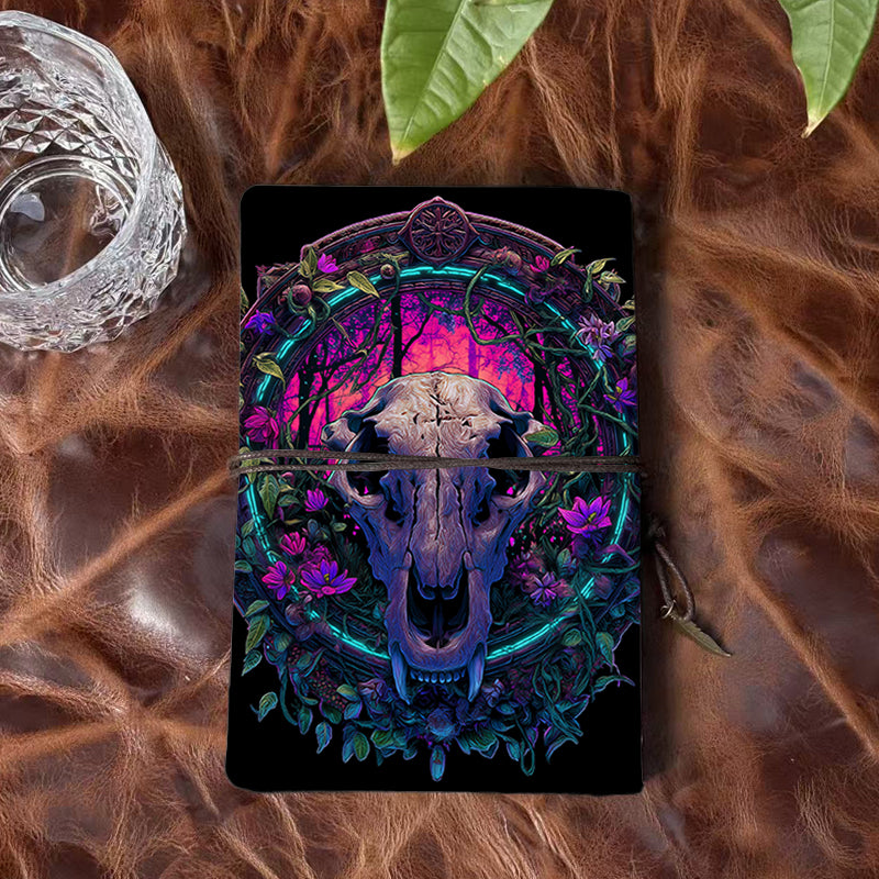 A6 Handcrafted Beautiful Notebook Must Have for Elementary Teachers Perfect for Lesson Prep and Class Activities with Skull, flowers, vines, neon circle Pattern