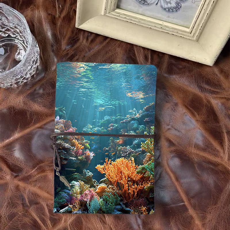 A6 Handmade Beautiful Notebook Essential for Drama Students Great for Script Drafts and Character Development with corals, fish, underwater plants, sunlight Pattern