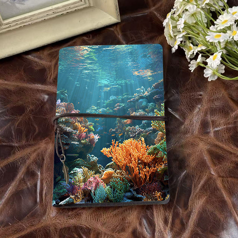A6 Handmade Beautiful Notebook Essential for Drama Students Great for Script Drafts and Character Development with corals, fish, underwater plants, sunlight Pattern