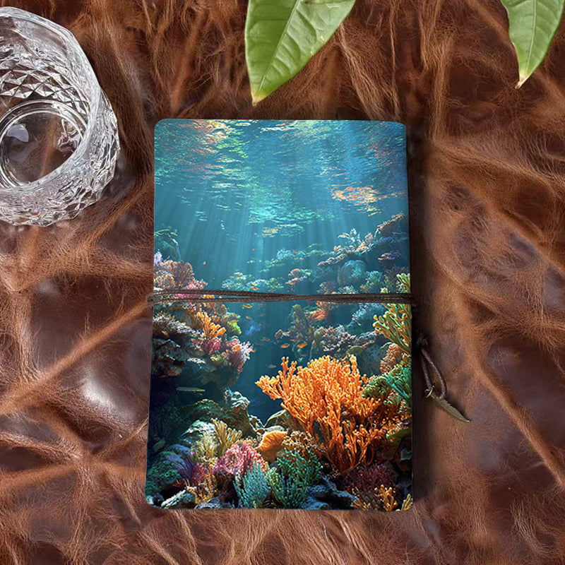 A6 Handmade Beautiful Notebook Essential for Drama Students Great for Script Drafts and Character Development with corals, fish, underwater plants, sunlight Pattern