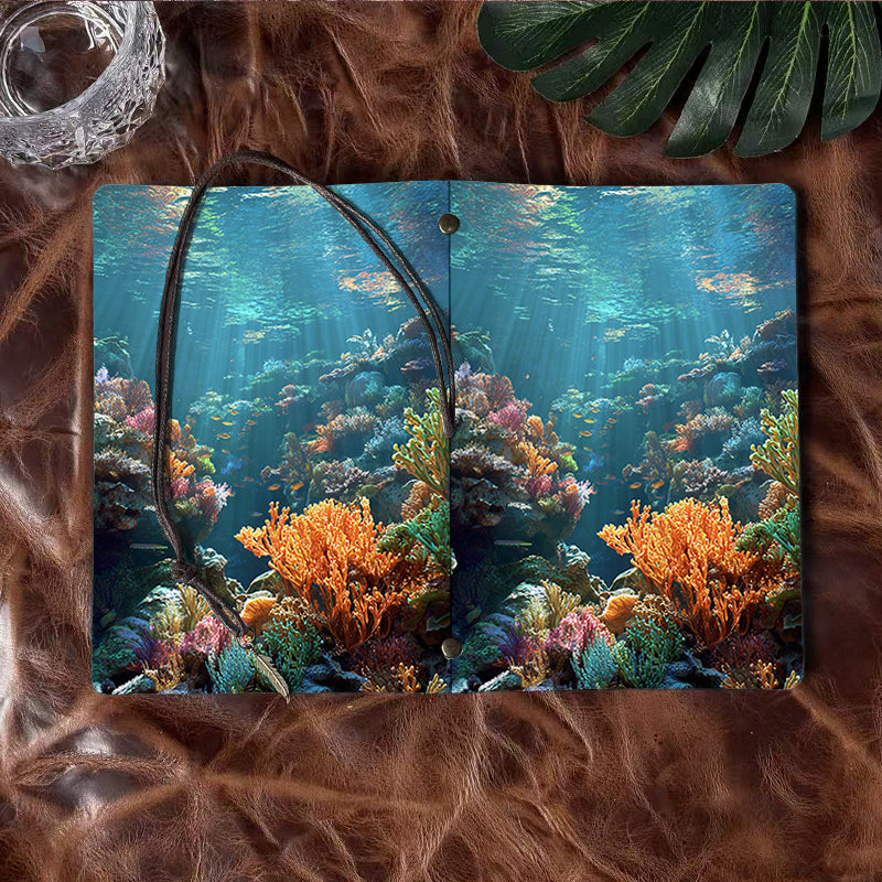 A6 Handmade Beautiful Notebook Essential for Drama Students Great for Script Drafts and Character Development with corals, fish, underwater plants, sunlight Pattern