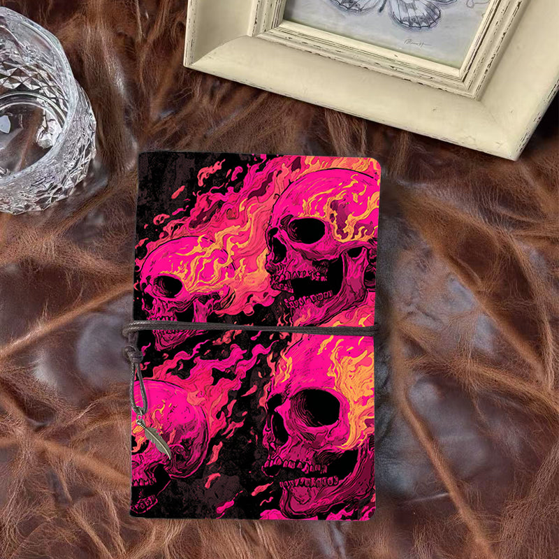 A6 Handcrafted Notebook Ideal for High School Teachers Perfect for Grading Notes and Parent Communication with Skulls with flaming effects Pattern