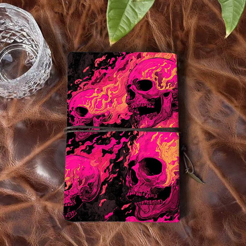 A6 Handcrafted Notebook Ideal for High School Teachers Perfect for Grading Notes and Parent Communication with Skulls with flaming effects Pattern