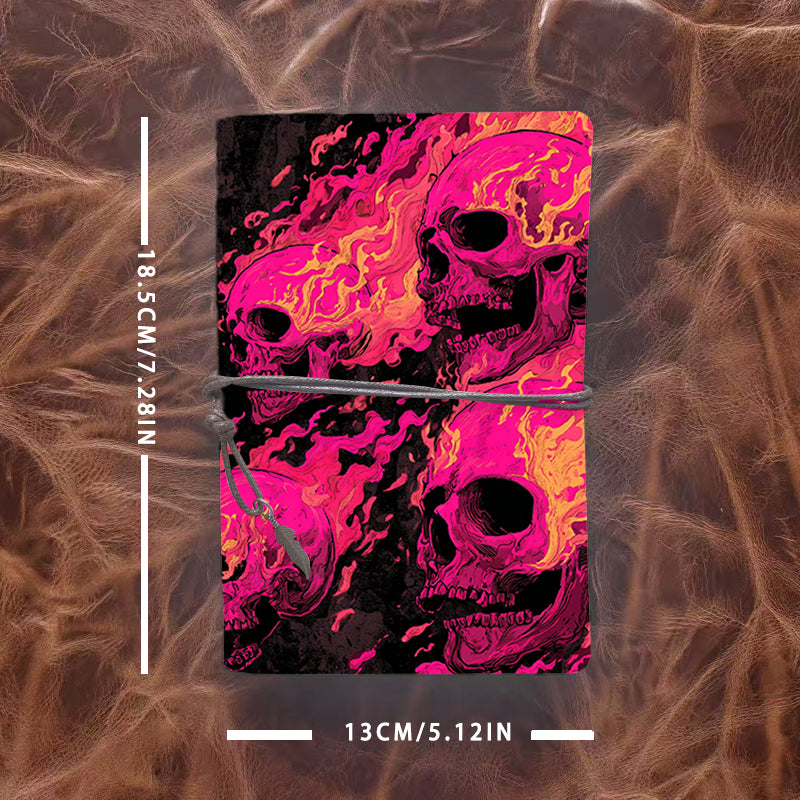 A6 Handcrafted Notebook Ideal for High School Teachers Perfect for Grading Notes and Parent Communication with Skulls with flaming effects Pattern