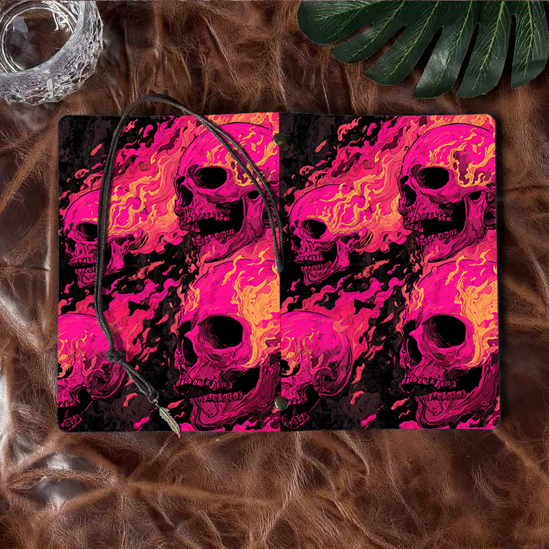 A6 Handcrafted Notebook Ideal for High School Teachers Perfect for Grading Notes and Parent Communication with Skulls with flaming effects Pattern