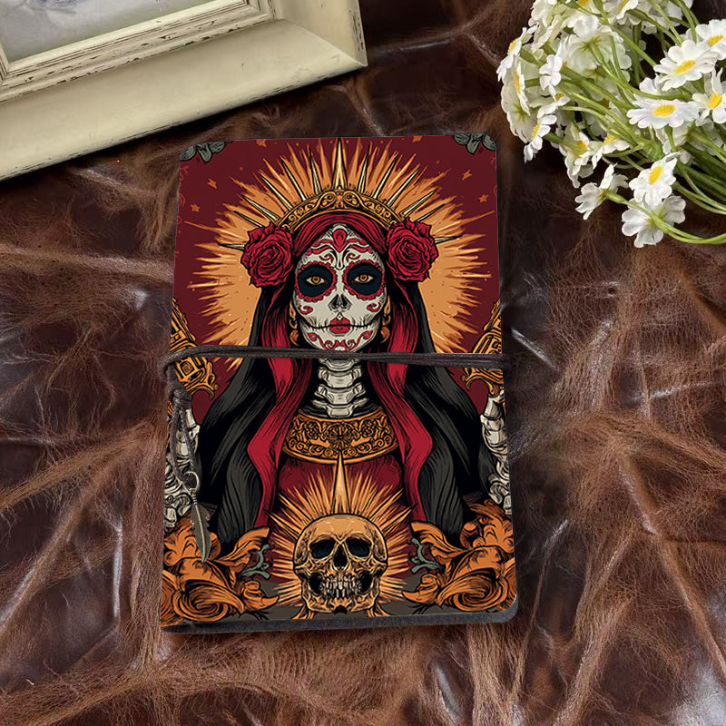 A6 Handmade Notebook Beautiful Cover Perfect for Middle School Counselors Great for Student Conflict Resolution Notes with Sugar - skull woman with guns Pattern