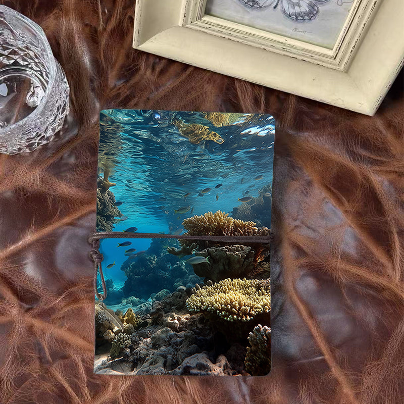 A6 Handmade Beautiful Notebook Perfect Back to School Gift for Classmates Ideal for Lecture Notes and Shared Projects with Fish, corals, and ocean water Pattern