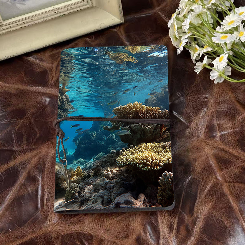 A6 Handmade Beautiful Notebook Perfect Back to School Gift for Classmates Ideal for Lecture Notes and Shared Projects with Fish, corals, and ocean water Pattern