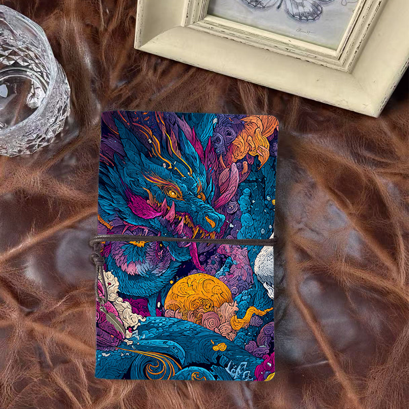 A6 Handmade Beautiful Notebook Sweet Graduation Gift for Friends Suitable for Future Planning and Memory Journaling with Dragon, bear, clouds, moon, waves Pattern