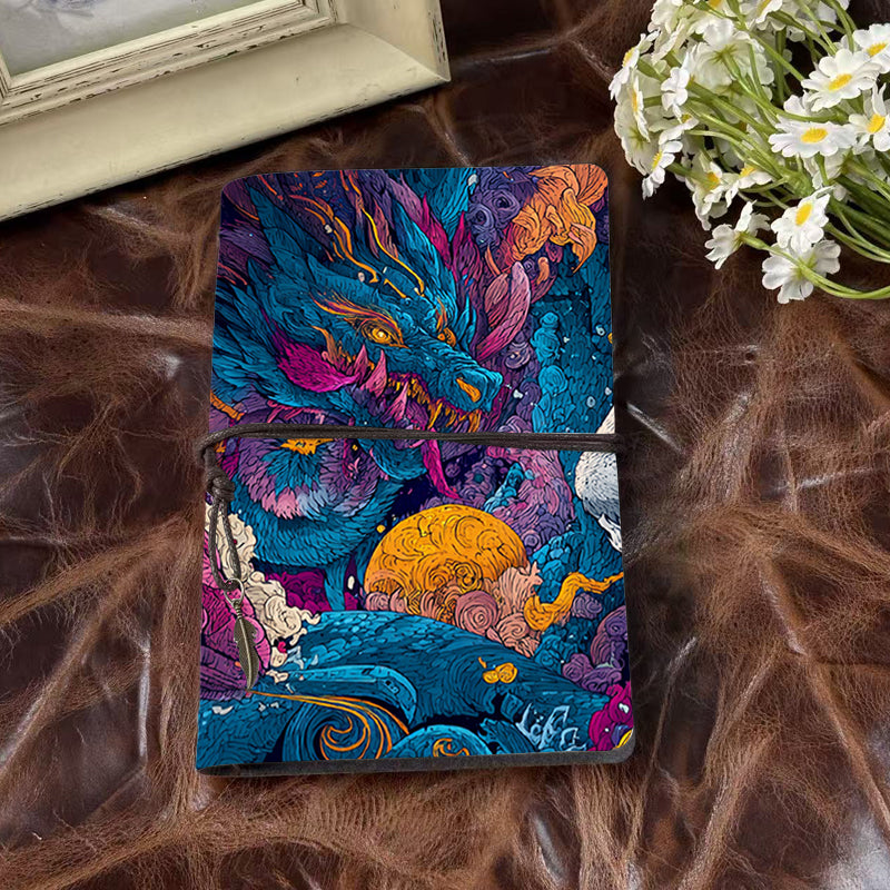 A6 Handmade Beautiful Notebook Sweet Graduation Gift for Friends Suitable for Future Planning and Memory Journaling with Dragon, bear, clouds, moon, waves Pattern
