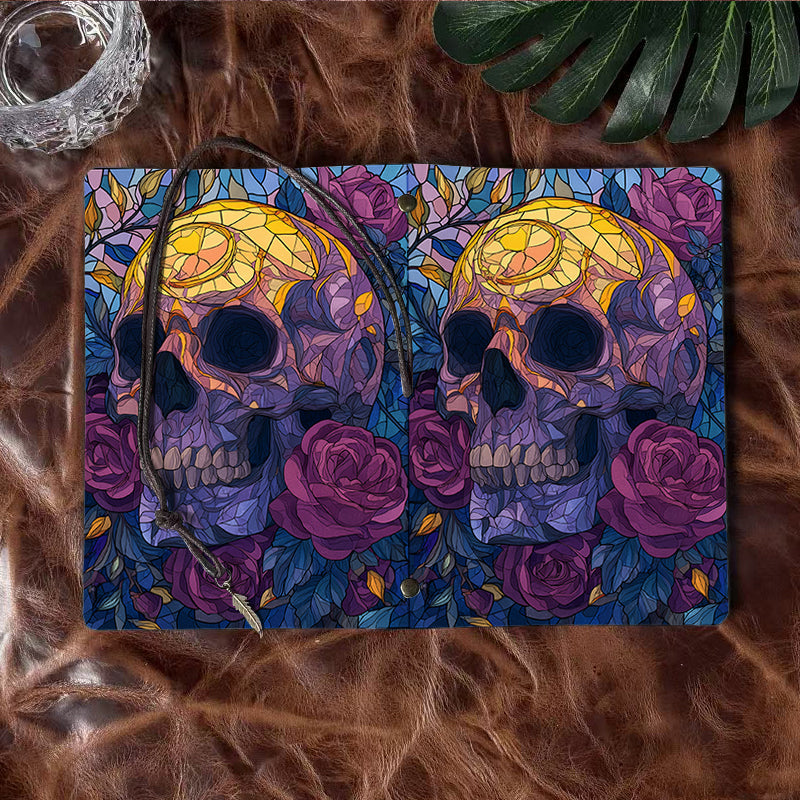 A6 Handmade Beautiful Notebook Heartfelt Teacher Appreciation Gift Suitable for Lecture Prep and Student Messages with Skull, roses, leaves, stained - glass Pattern