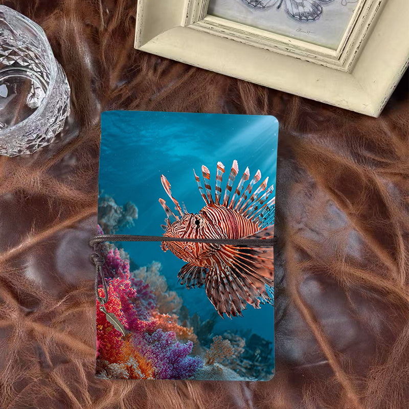 A6 Handmade Beautiful Notebook Lovely Teacher's Day Gift for High School Teachers Suitable for Lesson Plans and Parent Notes with Lionfish, coral, underwater scene Pattern