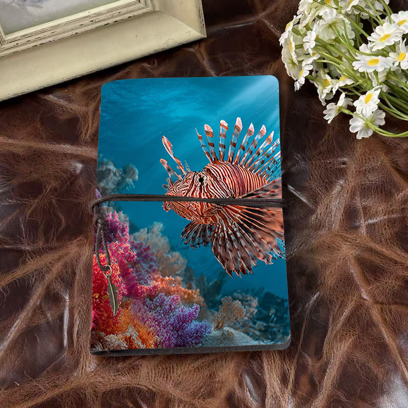 A6 Handmade Beautiful Notebook Lovely Teacher's Day Gift for High School Teachers Suitable for Lesson Plans and Parent Notes with Lionfish, coral, underwater scene Pattern