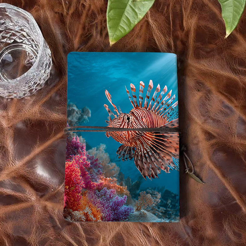 A6 Handmade Beautiful Notebook Lovely Teacher's Day Gift for High School Teachers Suitable for Lesson Plans and Parent Notes with Lionfish, coral, underwater scene Pattern