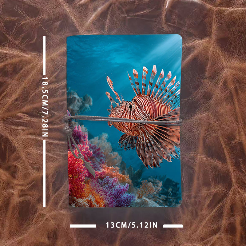 A6 Handmade Beautiful Notebook Lovely Teacher's Day Gift for High School Teachers Suitable for Lesson Plans and Parent Notes with Lionfish, coral, underwater scene Pattern