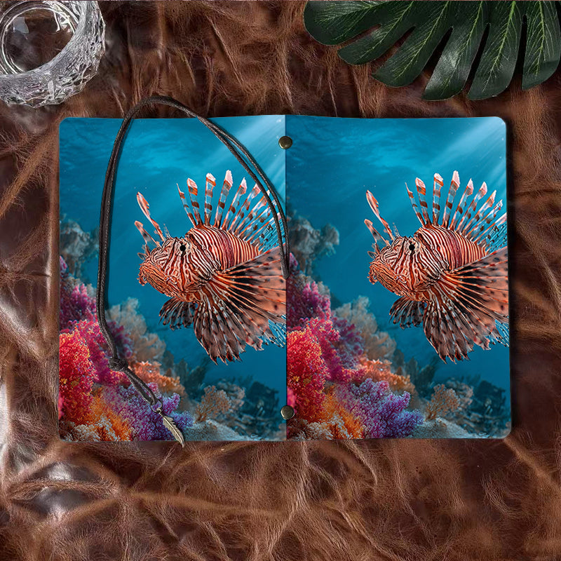 A6 Handmade Beautiful Notebook Lovely Teacher's Day Gift for High School Teachers Suitable for Lesson Plans and Parent Notes with Lionfish, coral, underwater scene Pattern