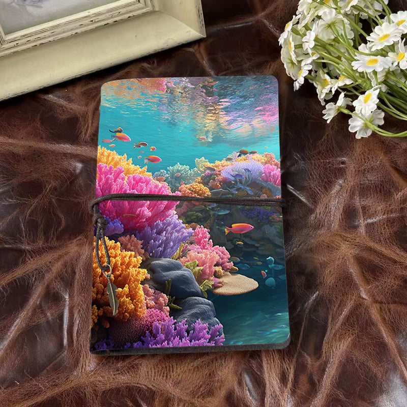 A6 Handmade Beautiful Notebook Heartfelt Gift for Study Buddies Perfect for Shared Notes and Quiz Prep with Colorful corals and swimming fish Pattern