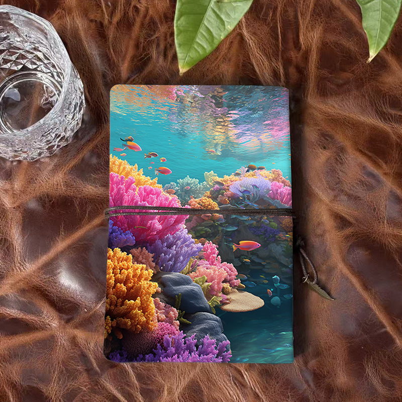 A6 Handmade Beautiful Notebook Heartfelt Gift for Study Buddies Perfect for Shared Notes and Quiz Prep with Colorful corals and swimming fish Pattern