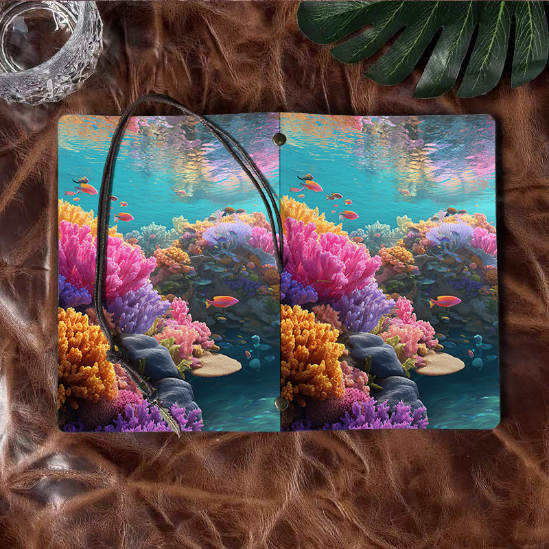A6 Handmade Beautiful Notebook Heartfelt Gift for Study Buddies Perfect for Shared Notes and Quiz Prep with Colorful corals and swimming fish Pattern