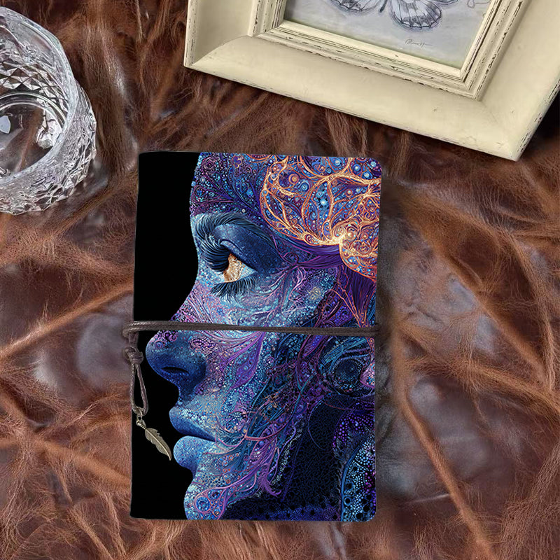 A6 Handmade Notebook Beautiful Cover Sweet Teacher's Day Gift for Elementary Teachers Great for Class Activities and Student Notes with Profile of face with intricate patterns Pattern