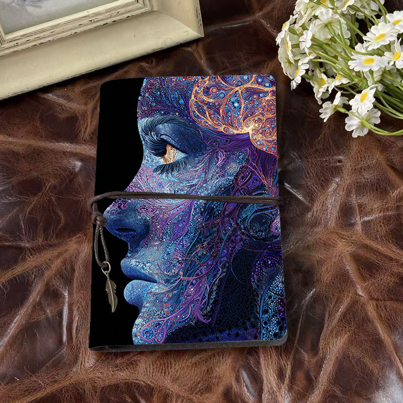 A6 Handmade Notebook Beautiful Cover Sweet Teacher's Day Gift for Elementary Teachers Great for Class Activities and Student Notes with Profile of face with intricate patterns Pattern