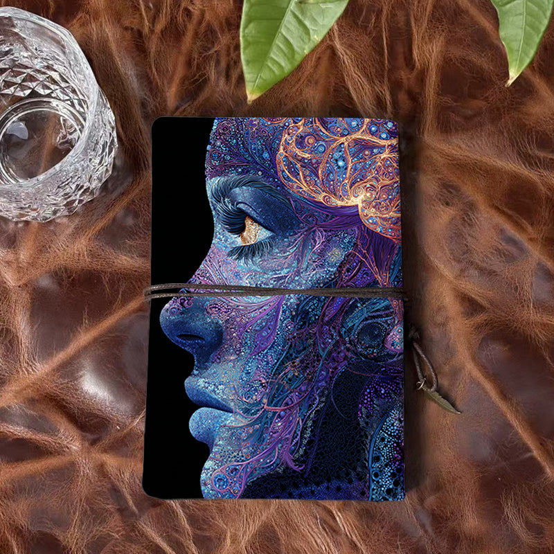 A6 Handmade Notebook Beautiful Cover Sweet Teacher's Day Gift for Elementary Teachers Great for Class Activities and Student Notes with Profile of face with intricate patterns Pattern