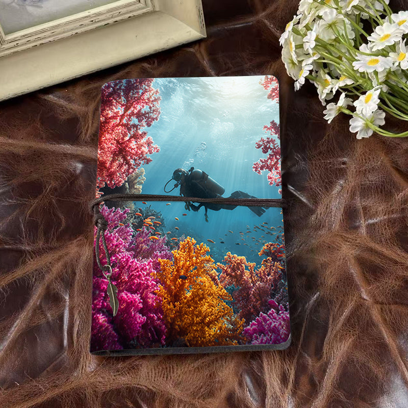 A6 Handmade Beautiful Notebook Lovely Teacher's Day Gift for Music Teachers Ideal for Score Planning and Rehearsal Notes with Diver, corals, fish, underwater scene Pattern