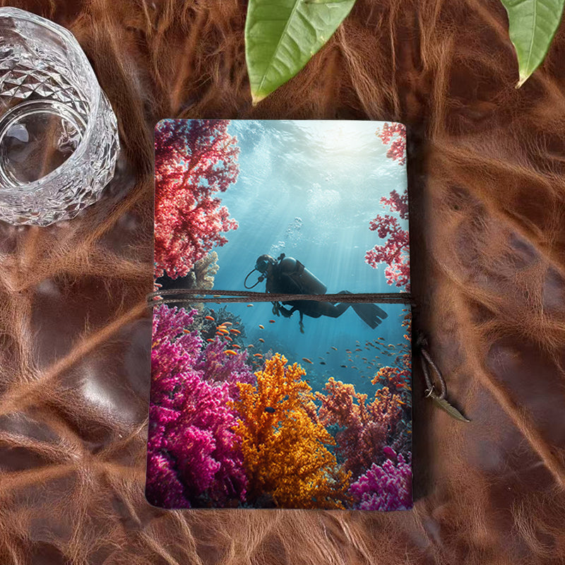 A6 Handmade Beautiful Notebook Lovely Teacher's Day Gift for Music Teachers Ideal for Score Planning and Rehearsal Notes with Diver, corals, fish, underwater scene Pattern