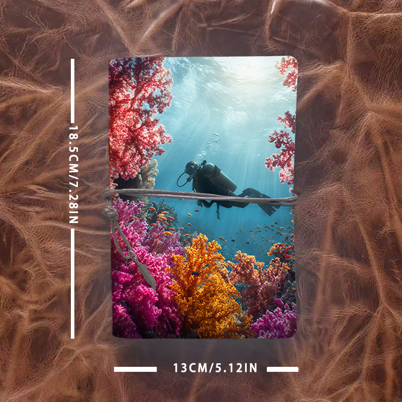 A6 Handmade Beautiful Notebook Lovely Teacher's Day Gift for Music Teachers Ideal for Score Planning and Rehearsal Notes with Diver, corals, fish, underwater scene Pattern