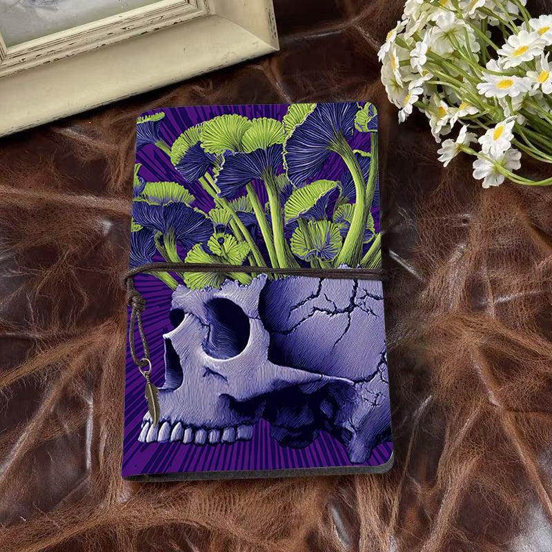 A6 Handmade Beautiful Notebook Heartfelt Back to School Gift for Boarders Ideal for Dorm Life Notes and Home Messages with Skull with green leafy plants Pattern