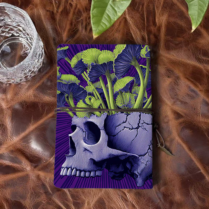 A6 Handmade Beautiful Notebook Heartfelt Back to School Gift for Boarders Ideal for Dorm Life Notes and Home Messages with Skull with green leafy plants Pattern