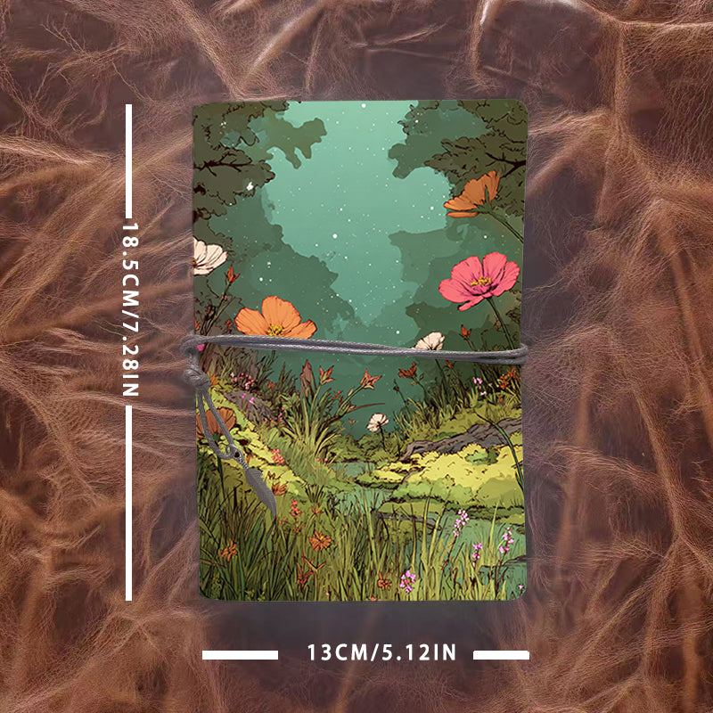 1PC Handmade A6 Notebook, Metal Hinge Clip for Paper Replacement, Office Essential with Tether Closure & Metal Pendant with Flowers, grass,