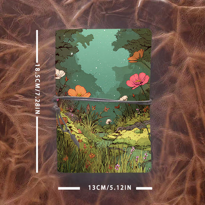 1PC Handmade A6 Notebook, Metal Hinge Clip for Paper Replacement, Office Essential with Tether Closure & Metal Pendant with Flowers, grass,