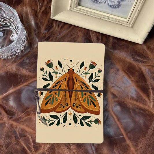 Office - Friendly Handmade A6 Notebook, Tether Closed with Metal Pendant, Metal Hinge Clip for Replaceable Papers, Great for Memos with Moth