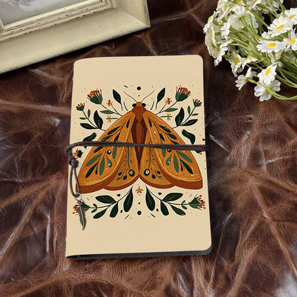 Office - Friendly Handmade A6 Notebook, Tether Closed with Metal Pendant, Metal Hinge Clip for Replaceable Papers, Great for Memos with Moth