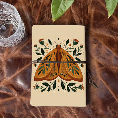 Office - Friendly Handmade A6 Notebook, Tether Closed with Metal Pendant, Metal Hinge Clip for Replaceable Papers, Great for Memos with Moth