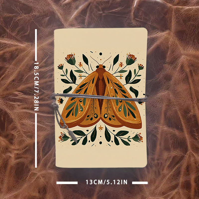 Office - Friendly Handmade A6 Notebook, Tether Closed with Metal Pendant, Metal Hinge Clip for Replaceable Papers, Great for Memos with Moth