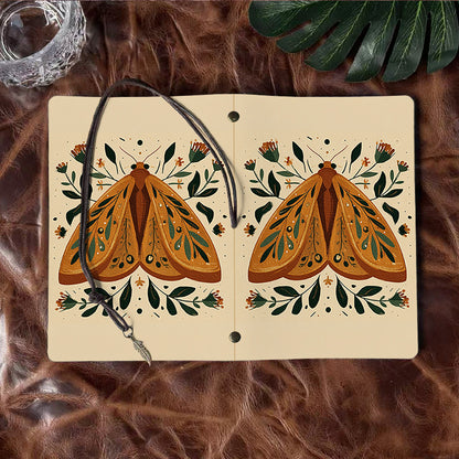 Office - Friendly Handmade A6 Notebook, Tether Closed with Metal Pendant, Metal Hinge Clip for Replaceable Papers, Great for Memos with Moth